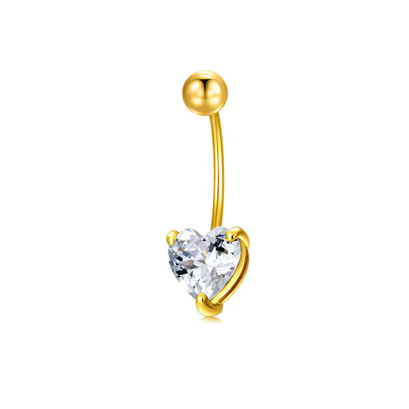 Anillo ombligo corazón circonita oro 14K