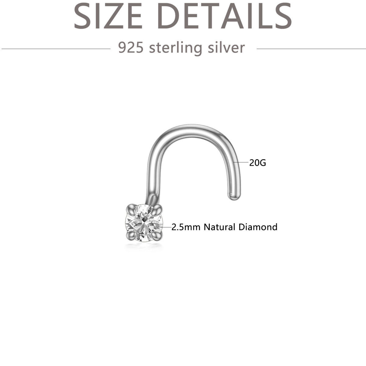 Anneau nasal en argent sterling avec diamant rond-5