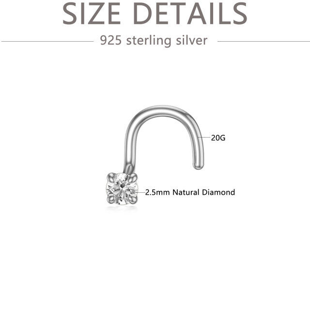 Anneau nasal en argent sterling avec diamant rond-4