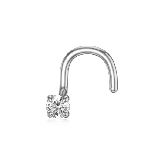 Sterling Silver Round Diamond Nose Ring