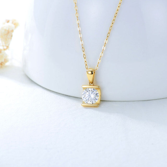 14K Gold Circular Shaped Moissanite Round Pendant Necklace-3