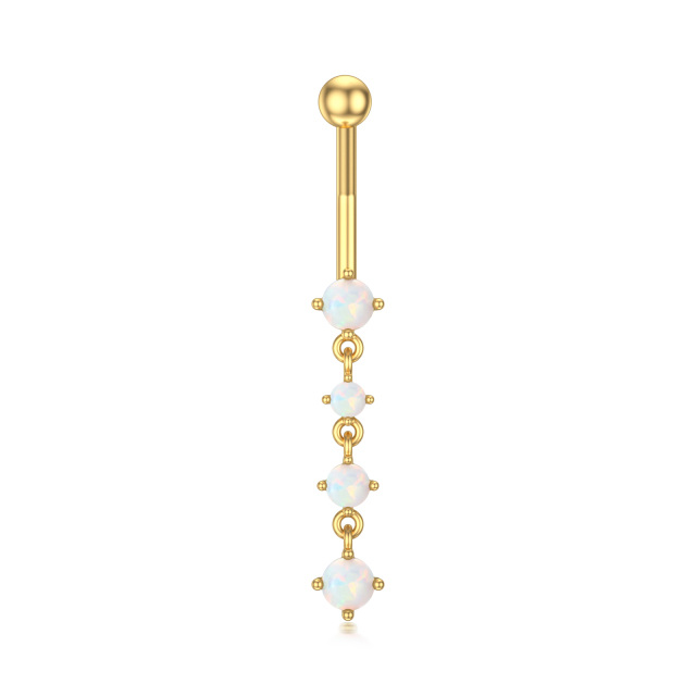 Solid 14k Gold Dangle Opal Belly Button Rings Gifts For Women-0