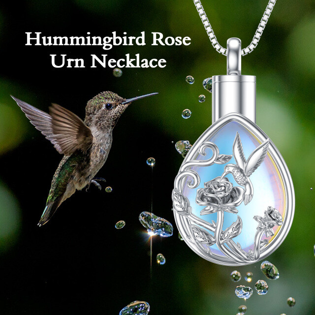 Sterling Silver Moonstone Hummingbird & Rose Urn Necklace for Ashes-2
