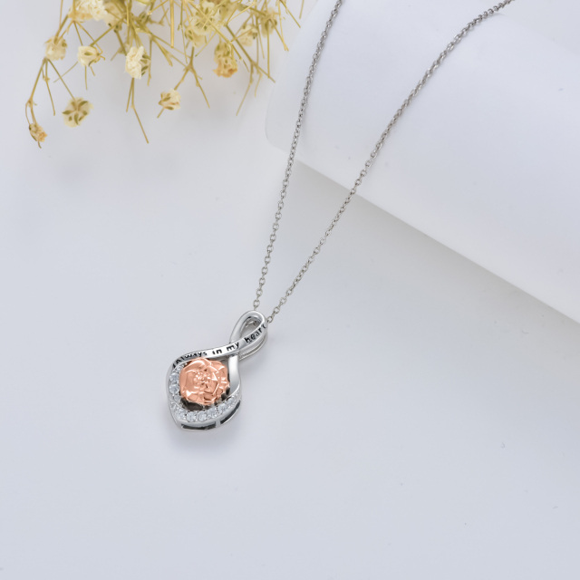 Colar de prata esterlina com dois tons em forma de rosa circular e símbolo do infinito com-3