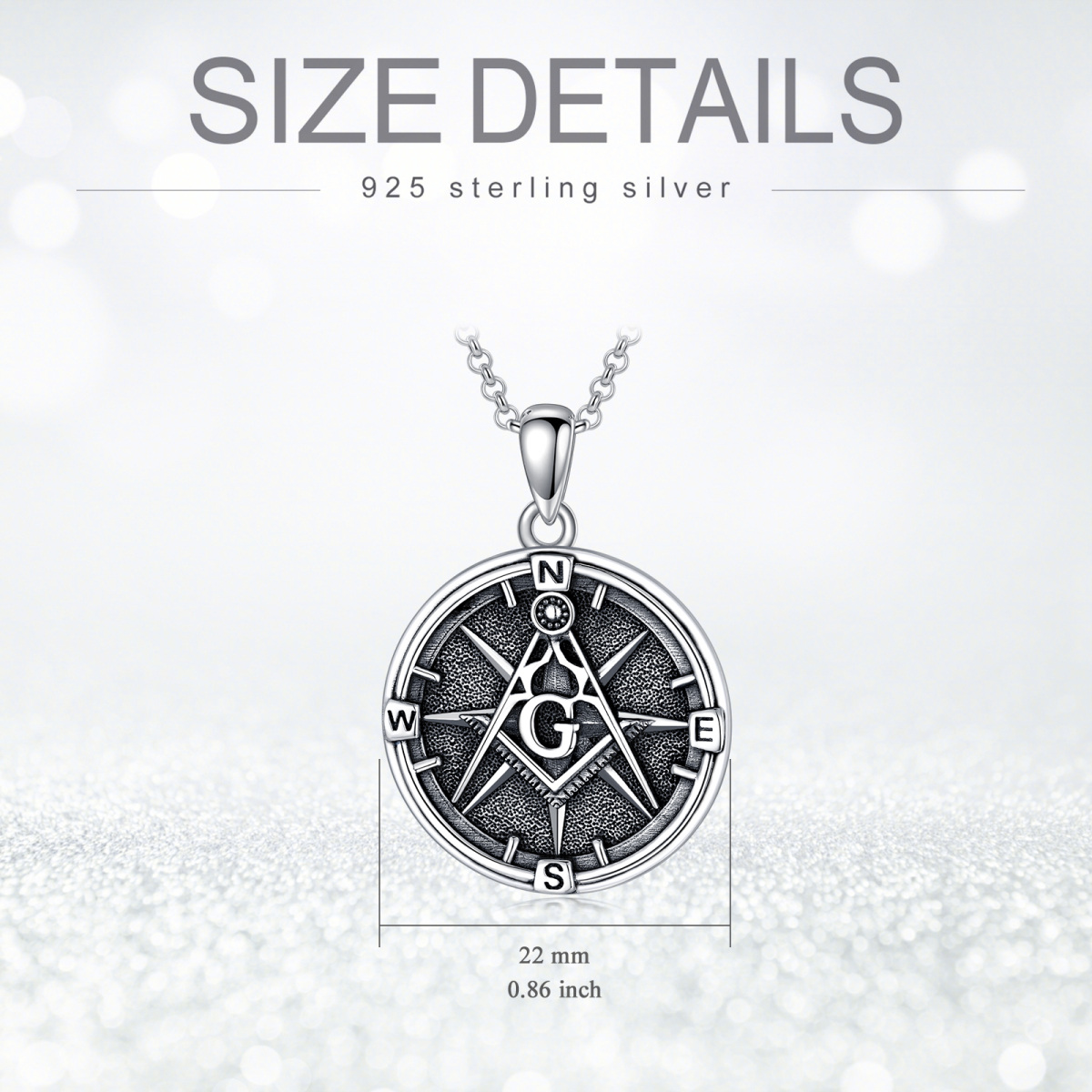 Sterling Silver Compass Pendant Necklace for Men-6