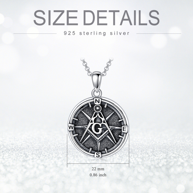 Sterling Silver Compass Pendant Necklace for Men-5