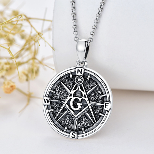 Sterling Silver Compass Pendant Necklace for Men-2