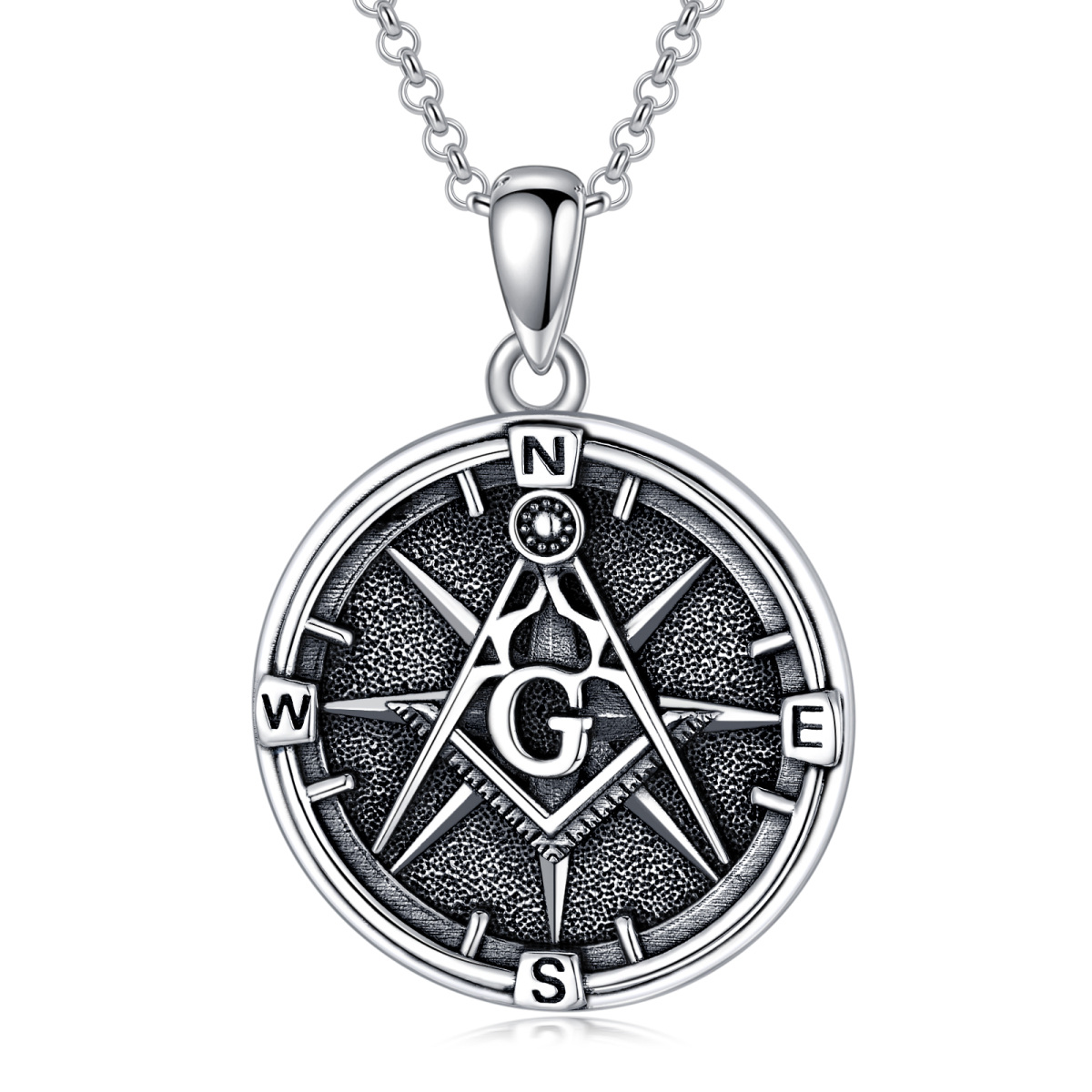 Sterling Silver Compass Pendant Necklace for Men-1