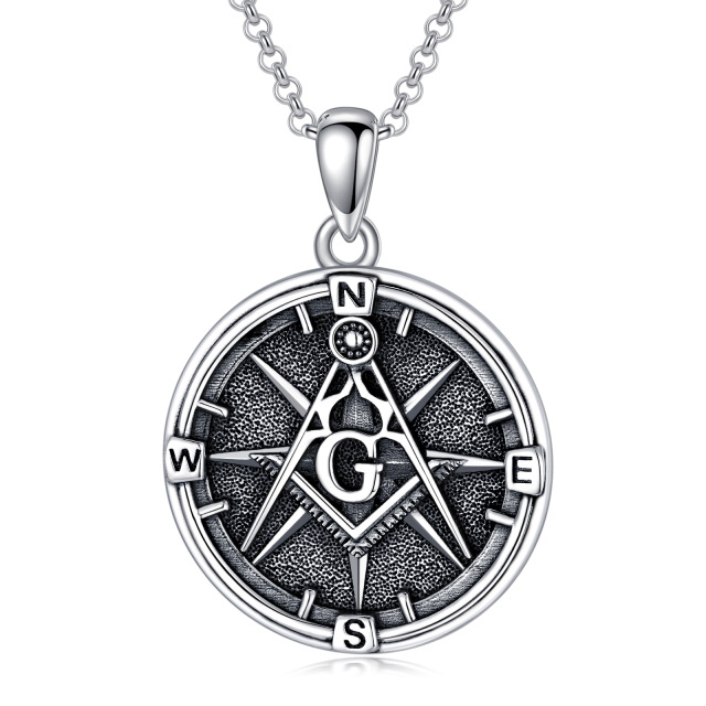 Sterling Silver Compass Pendant Necklace for Men-0
