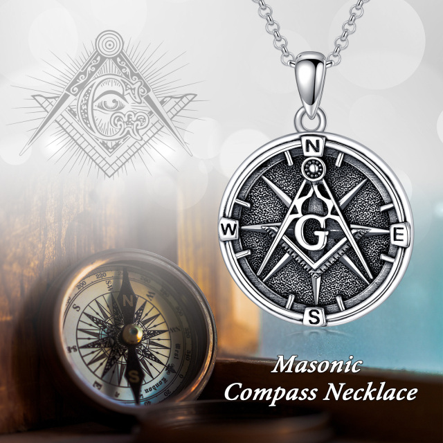 Sterling Silver Compass Pendant Necklace for Men-4