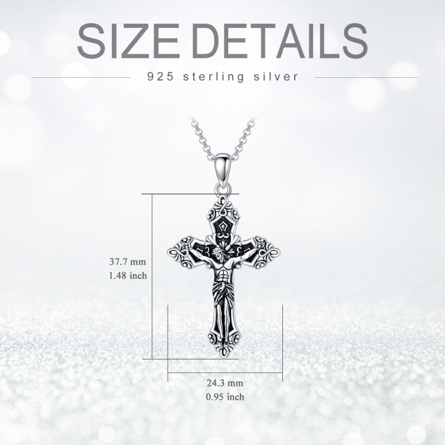 Sterling Silver Cross & Jesus Pendant Necklace with Rolo Chain-4