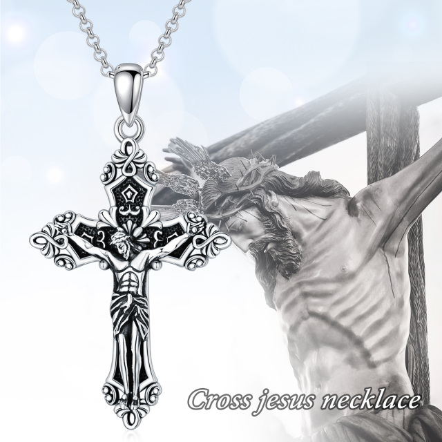 Cruz de plata de ley y Jesús colgante collar con cadena de Rolo-5