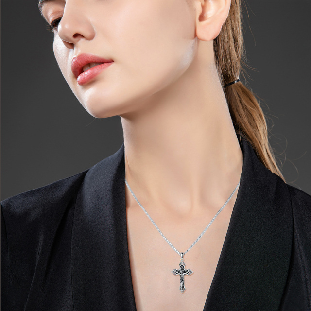 Sterling Silver Cross & Jesus Pendant Necklace with Rolo Chain-1