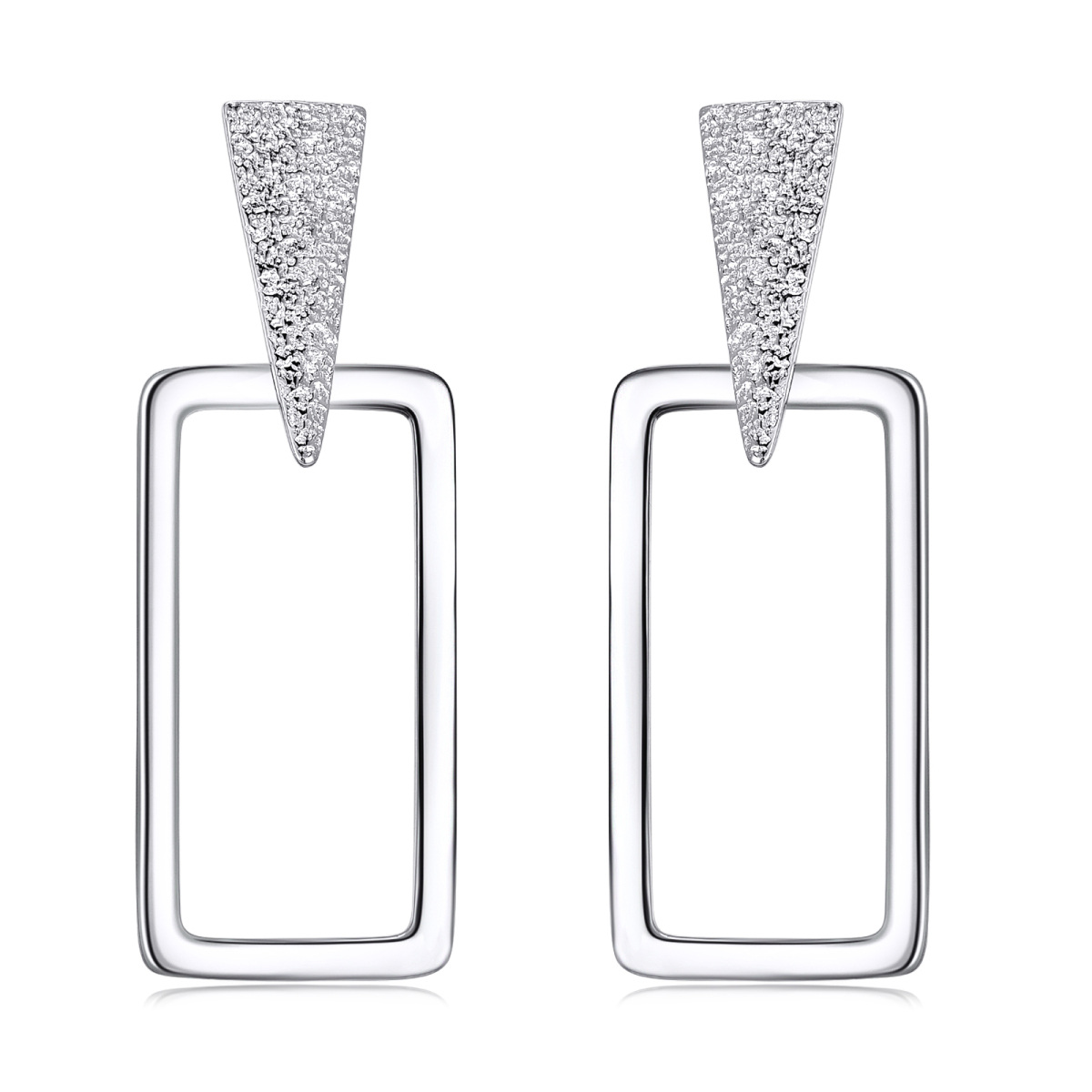 Sterling Silver Square Drop Earrings-1