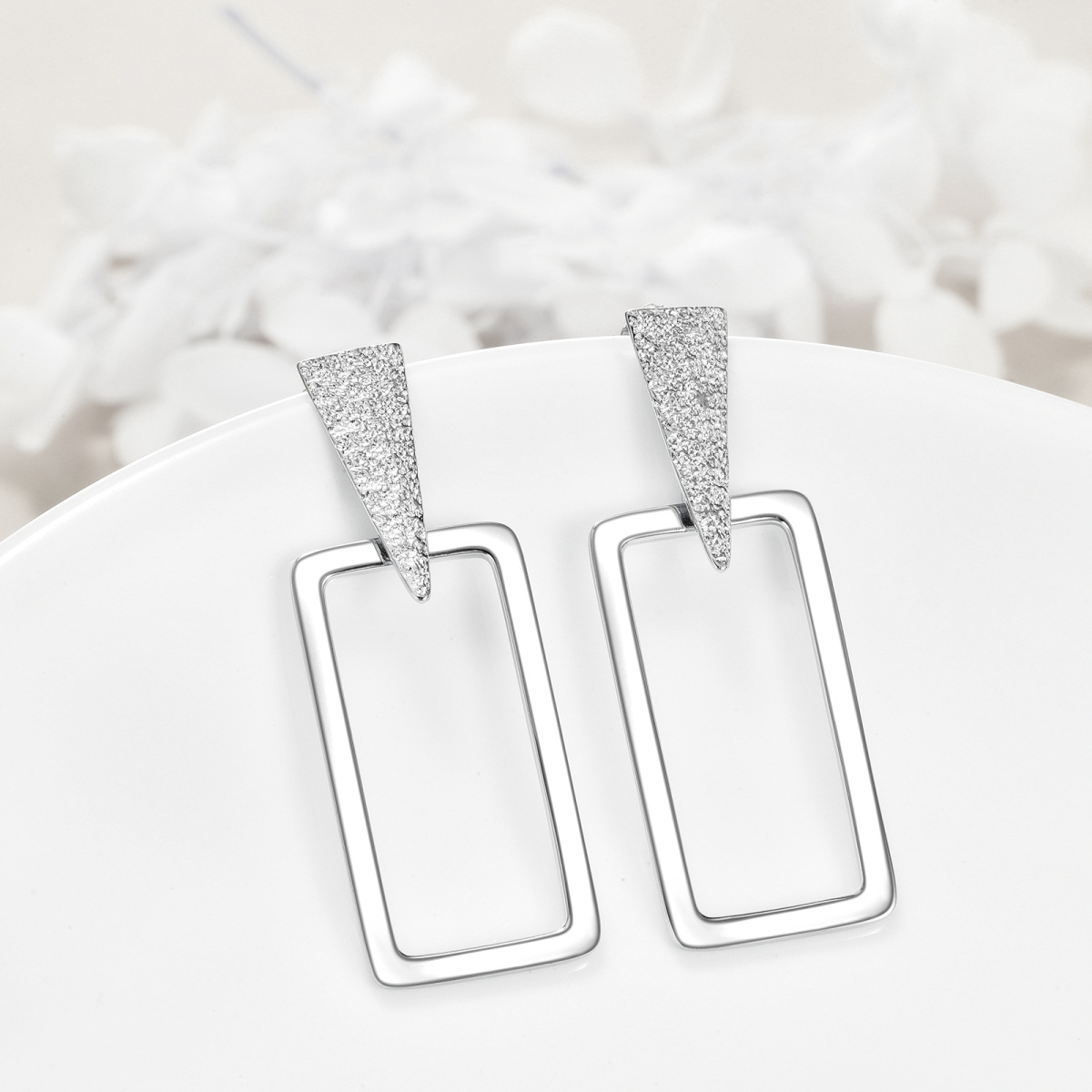 Sterling Silver Square Drop Earrings-3