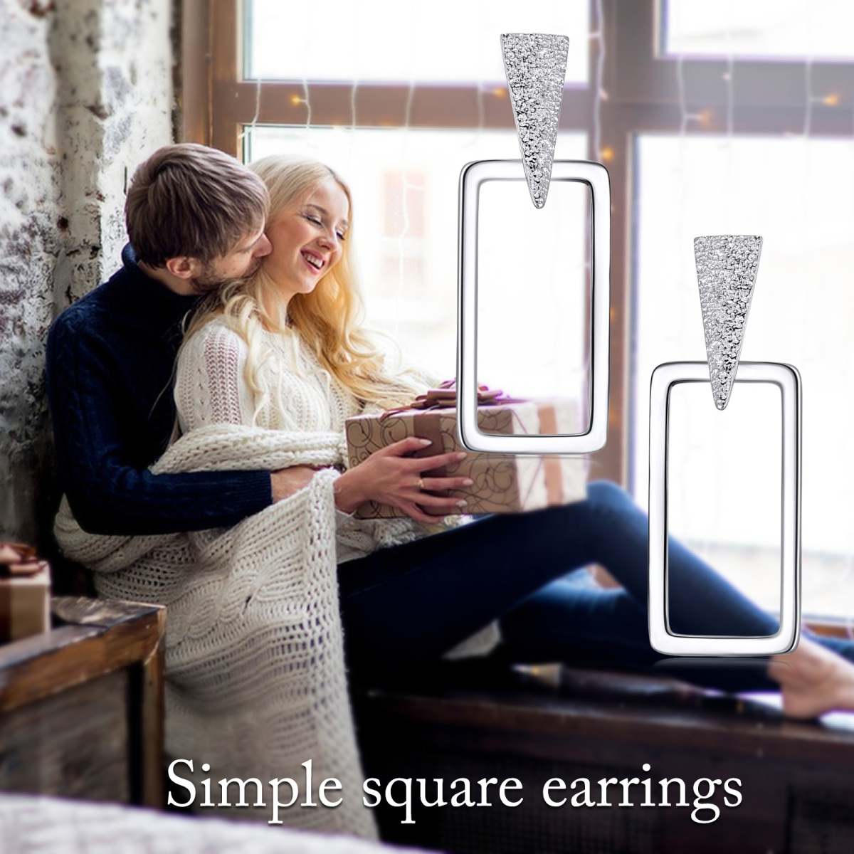 Sterling Silver Square Drop Earrings-6