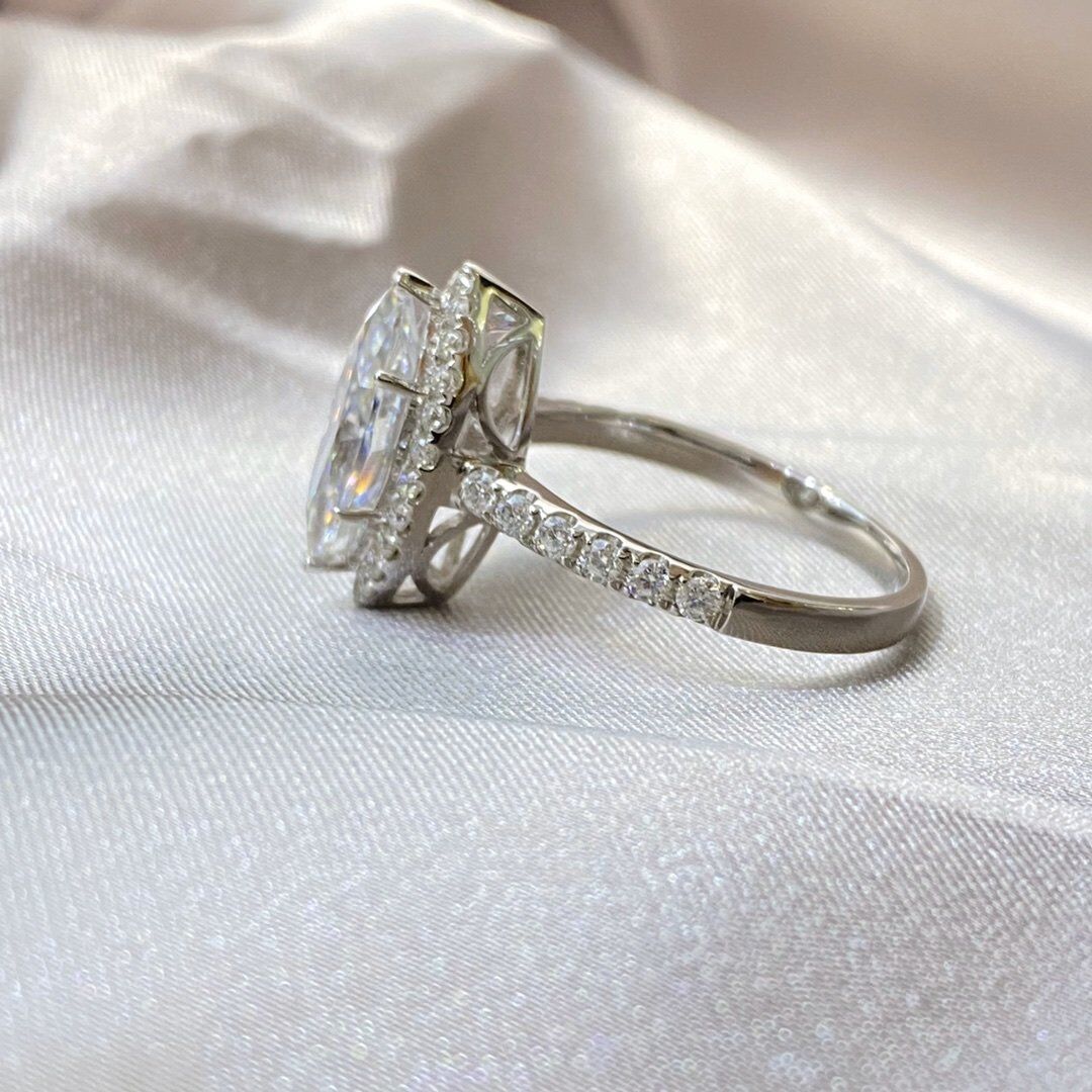 Bague de couple en or blanc 10K avec Moissanite en forme de marquise-5