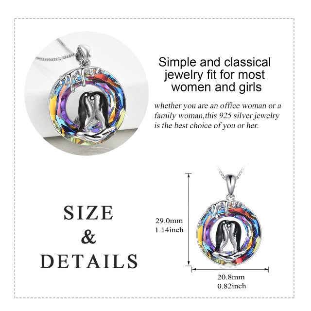 Sterling Silver Round Penguin Crystal Pendant Necklace-4