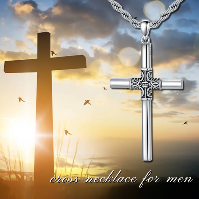Sterling Silver Celtic Knot & Cross Pendant Necklace for Men-4
