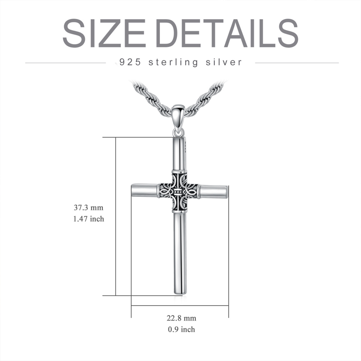 Sterling Silver Celtic Knot & Cross Pendant Necklace for Men-6