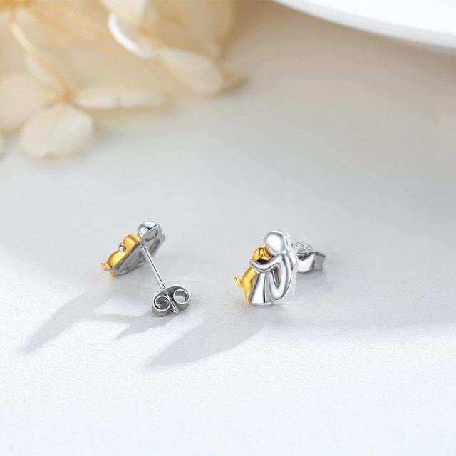 Sterling Silver Two-tone Dog Stud Earrings-2