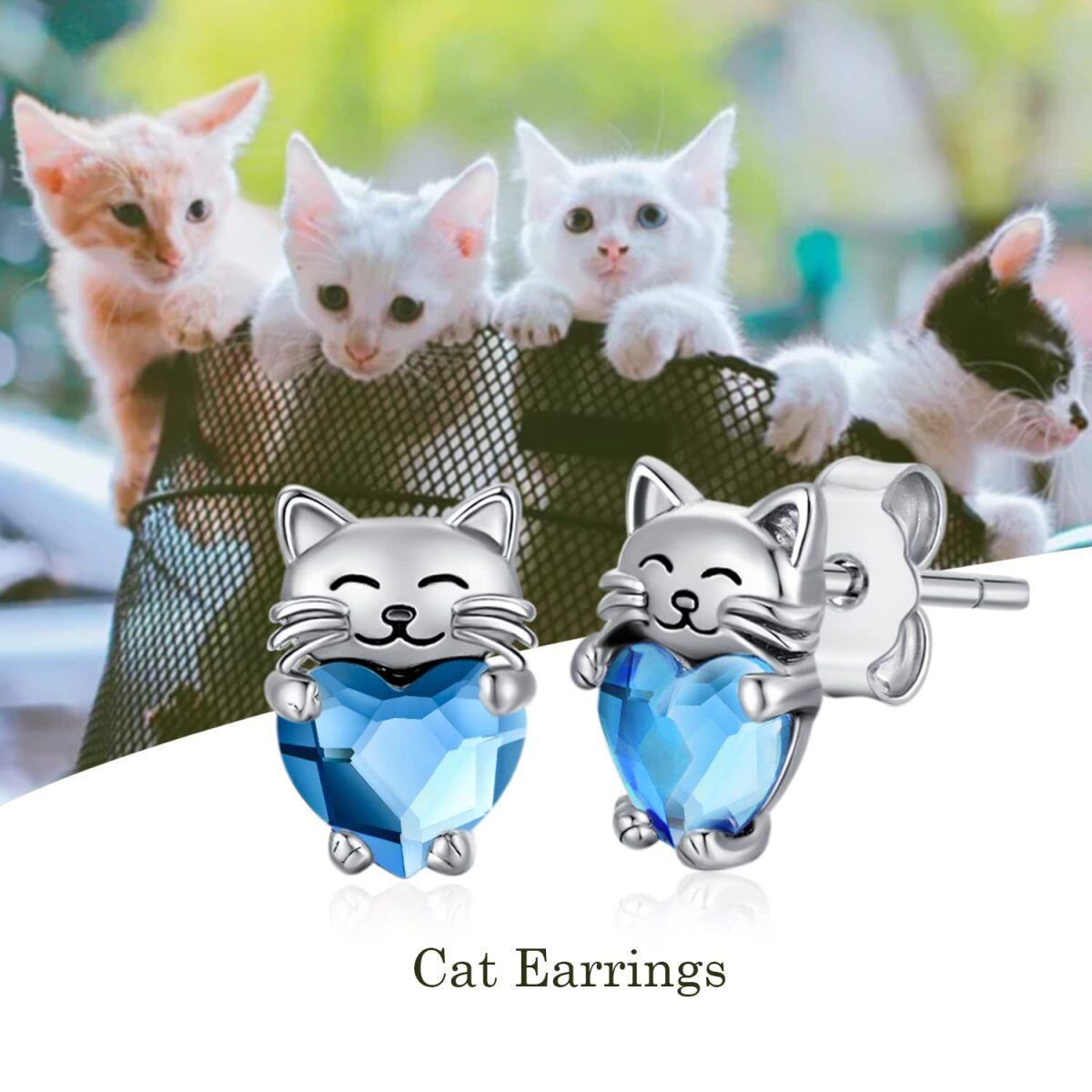 Cat Earrings for Girls Hypoallergenic Earrings 925 Sterling Silver-5