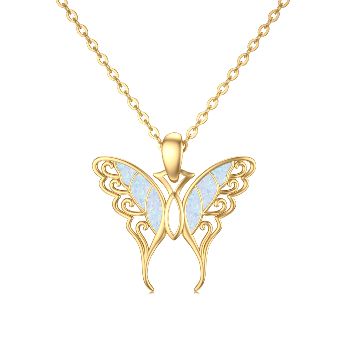 14K Gold Opal Schmetterling Anhänger Halskette-1