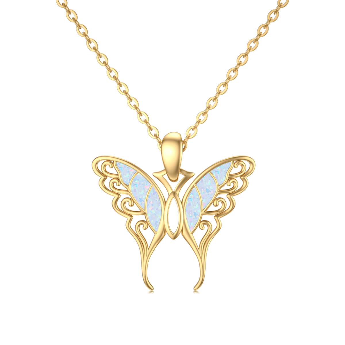 Collier pendentif papillon en or 14K avec opale-1