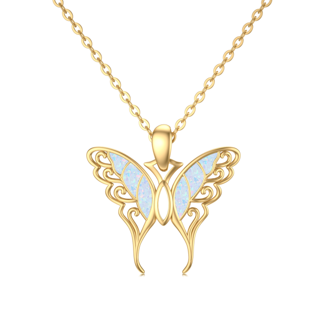 14K Gold Opal Butterfly Pendant Necklace-0