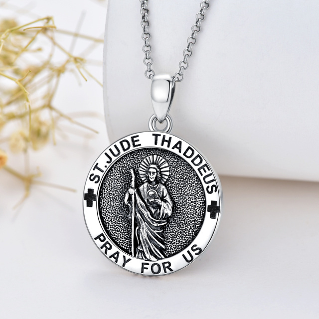 Sterling Silver Saint Jude Pendant Necklace with Engraved Word-4