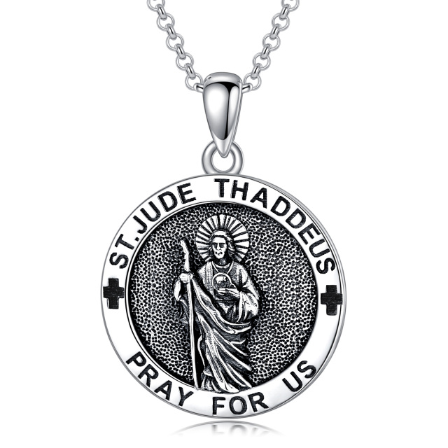 Sterling Silver Saint Jude Pendant Necklace with Engraved Word-0
