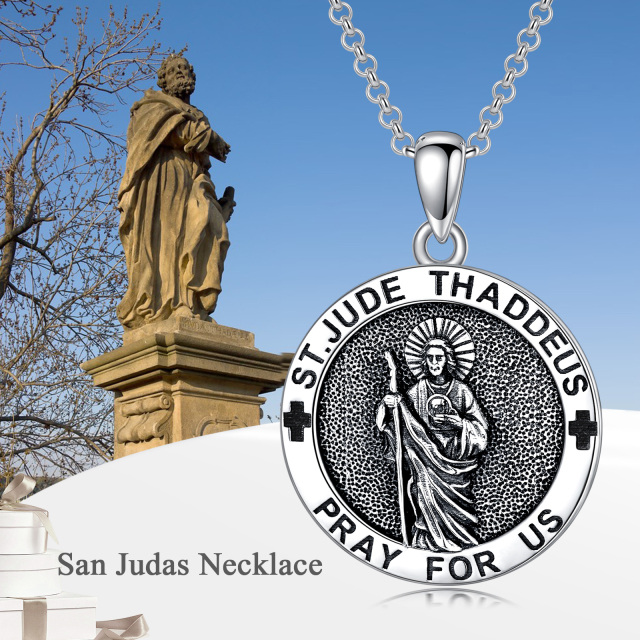 Sterling Silver Saint Jude Pendant Necklace with Engraved Word-2