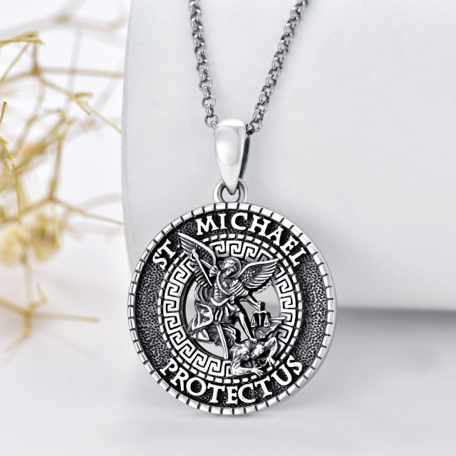 Collier pendentif Saint Michel en argent sterling avec mots gravés-3