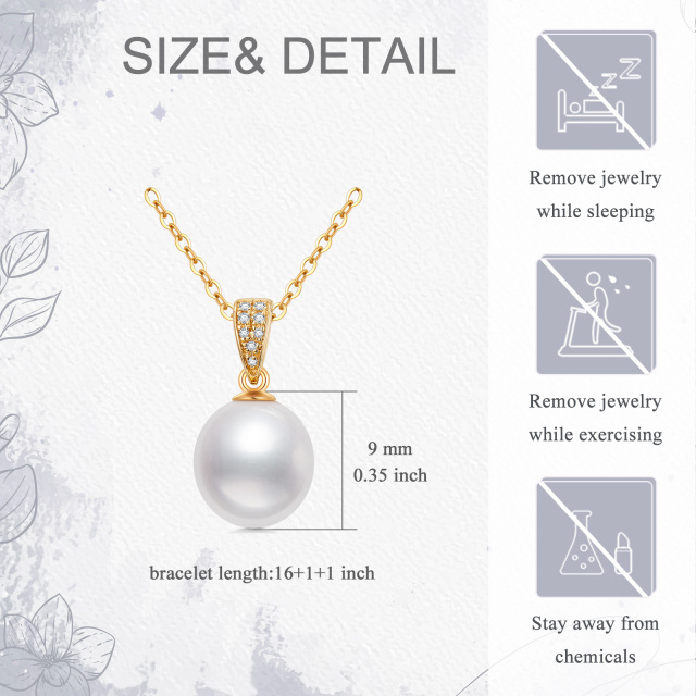 14K Gold Cubic Zirconia & Pearl Spherical Pendant Necklace-4