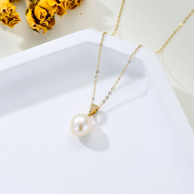 14K Gold Cubic Zirconia & Pearl Spherical Pendant Necklace-3