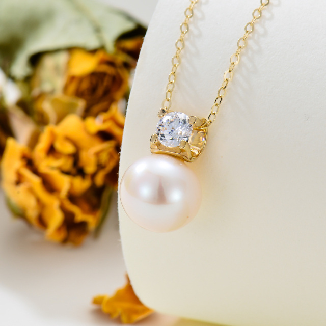 Collar de perlas de oro de 14 quilates con moissanita talla princesa-2