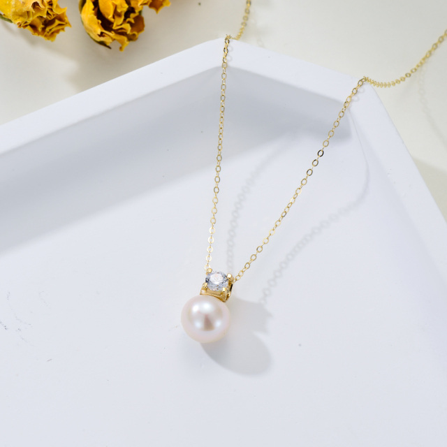 Collar de perlas de oro de 14 quilates con moissanita talla princesa-3