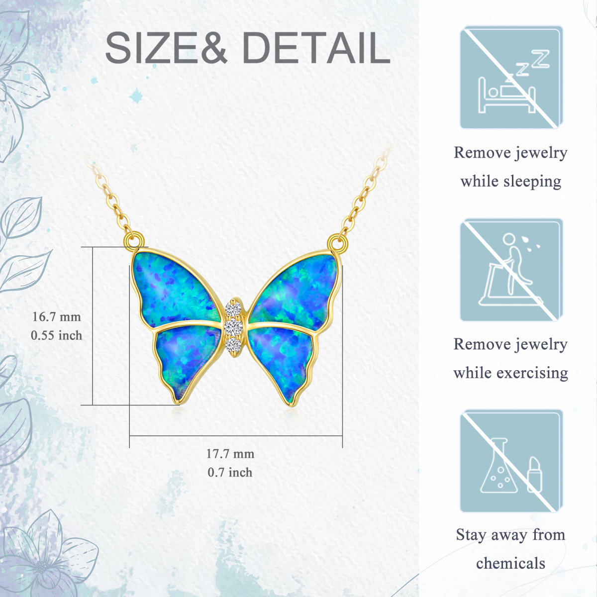 Collier pendentif papillon en or 14K et opale bleue-5