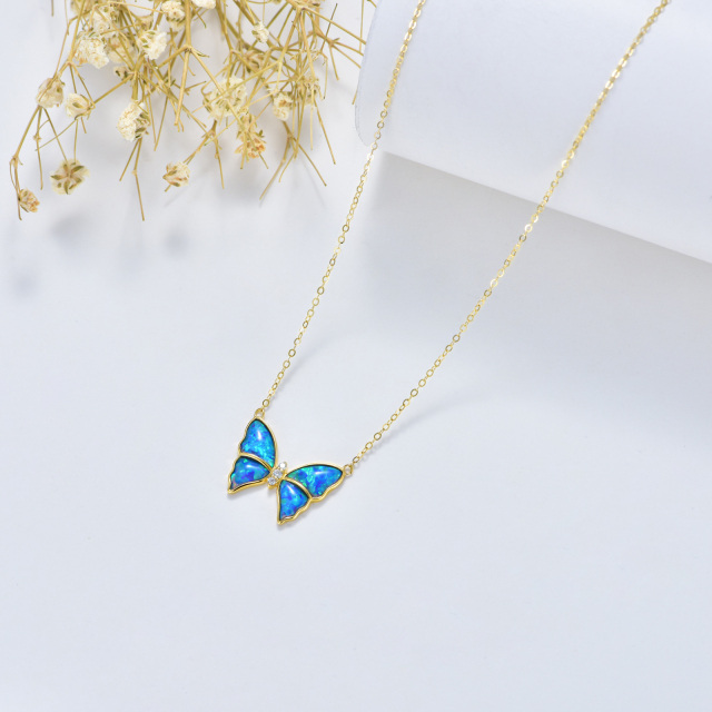 Colar com pingente de borboleta opala azul em ouro 14K-3