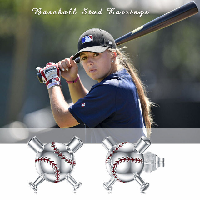Sterling Silver Baseball Stud Earrings-6
