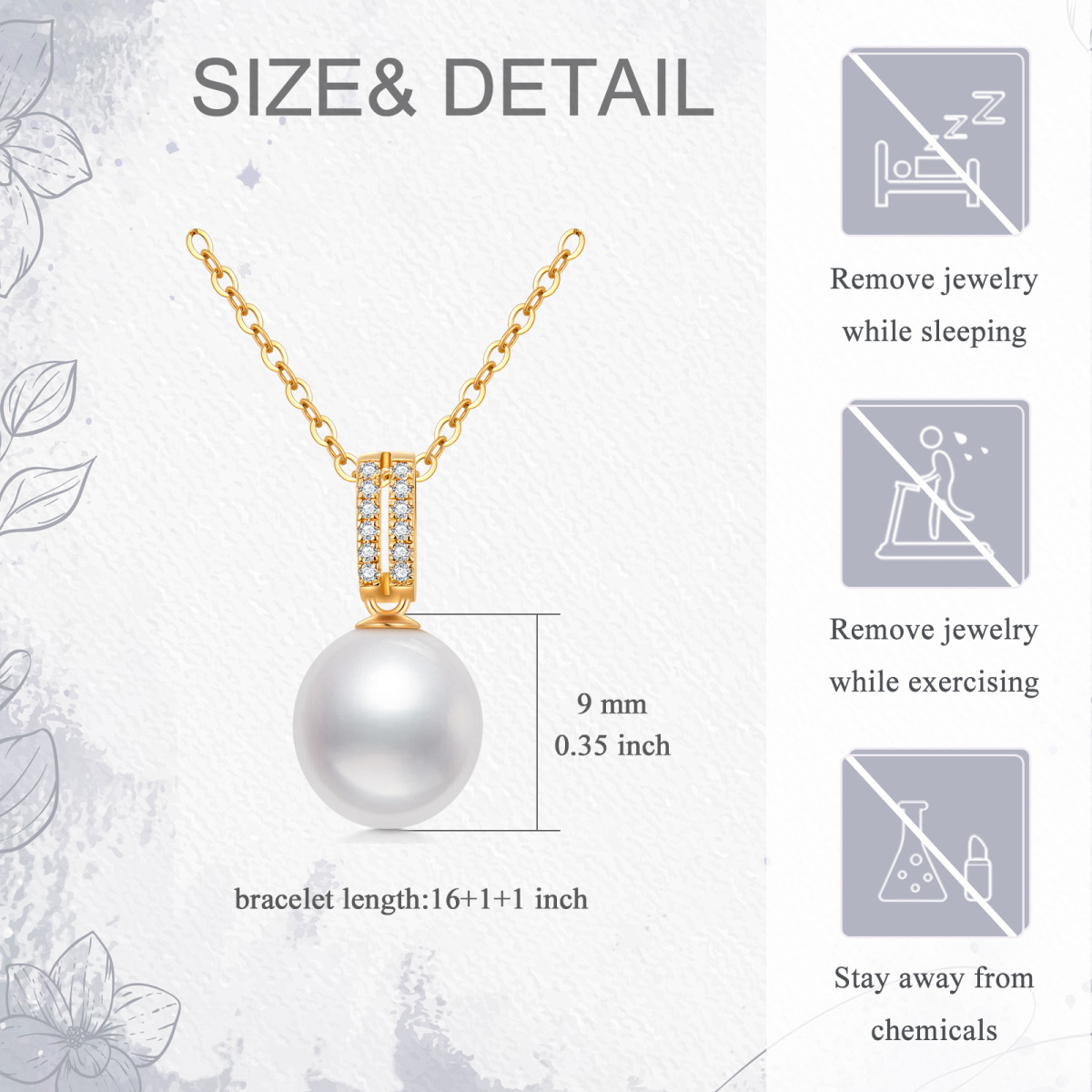 Collar de oro de 14 quilates con perlas redondas-5