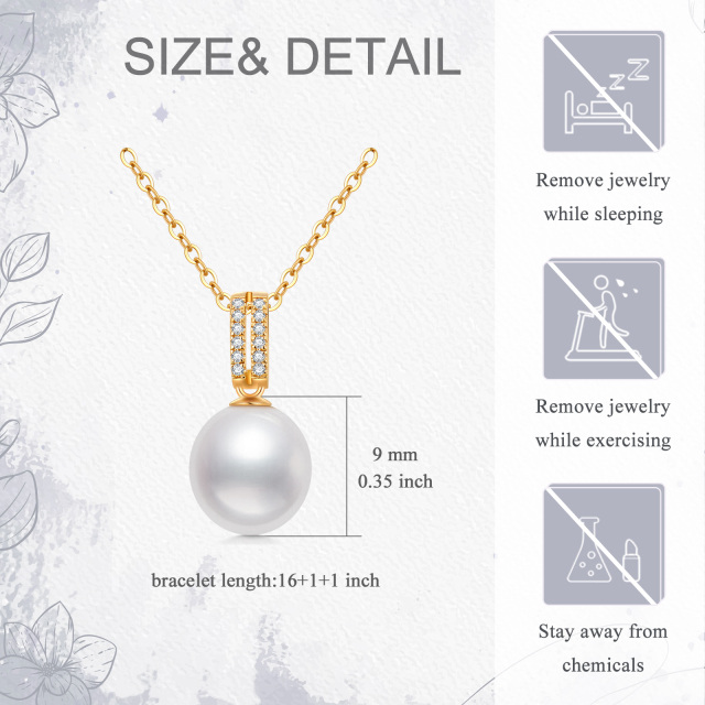 14K Gold Pearl Round Pendant Necklace-4