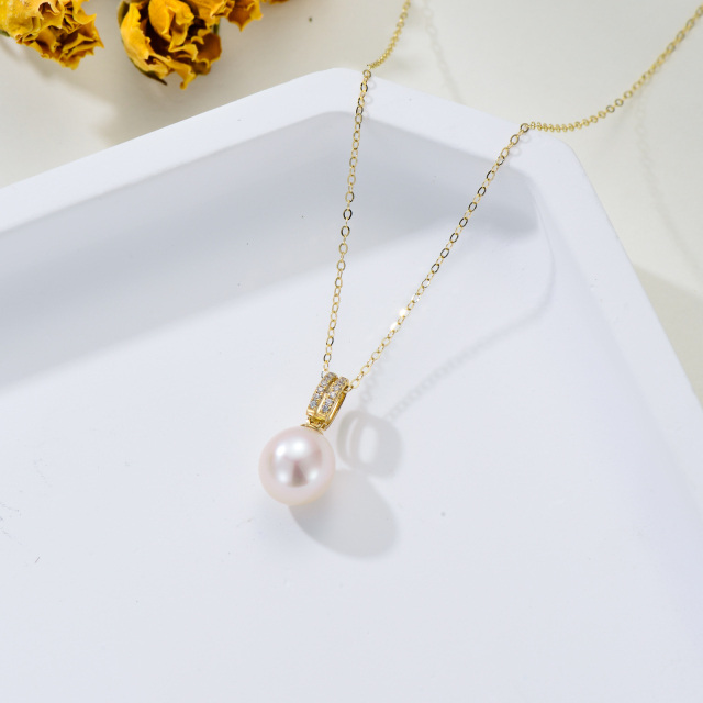14K Gold Pearl Round Pendant Necklace-3
