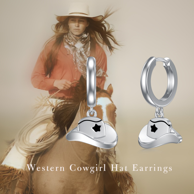 Sterling Silver Cowboy Hat Drop Earrings-6