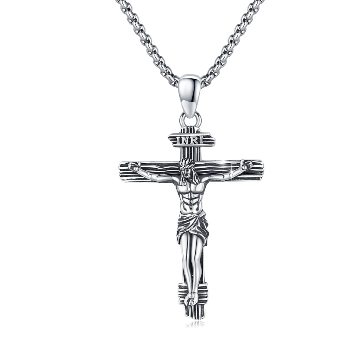 Sterling Silber INRI Kreuz-Anhänger Halskette für Männer-1