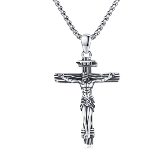 Collier en argent sterling avec pendentif en forme de croix INRI pour hommes