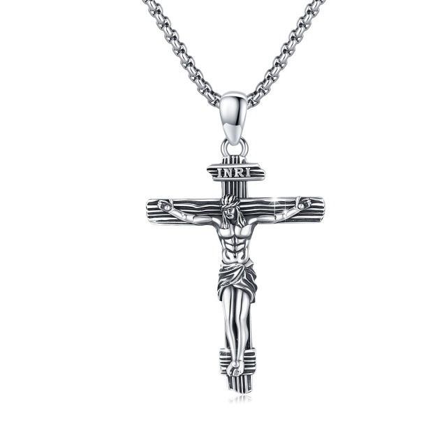 Sterling Silver INRI Cross Pendant Necklace for Men-0