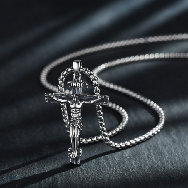 Sterling Silver INRI Cross Pendant Necklace for Men-3