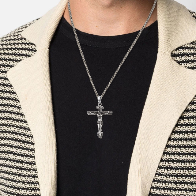 Colar com pingente de cruz INRI em prata esterlina para homem-1