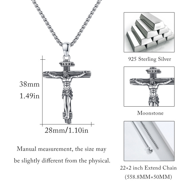 Sterling Silver INRI Cross Pendant Necklace for Men-4